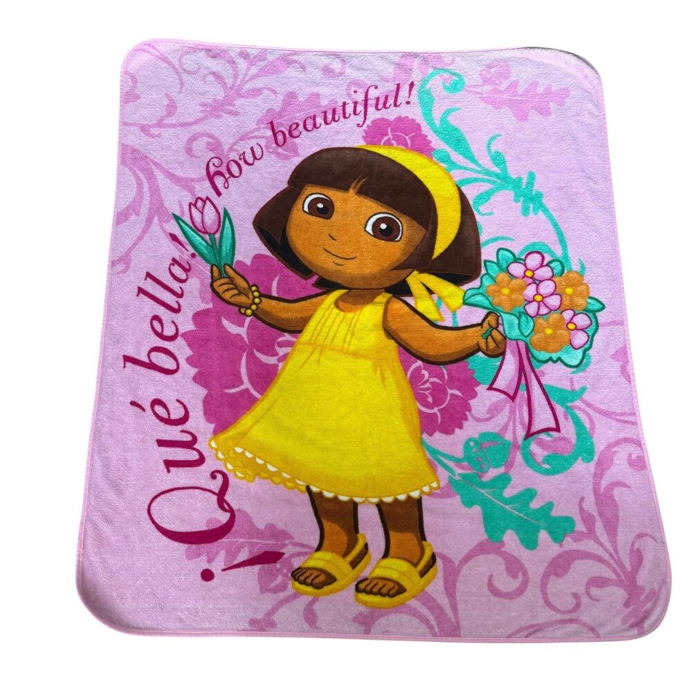 Dora The Explorer Beautiful Pink Fleece Blanket Soft Cozy 56.6"L x 49"W
